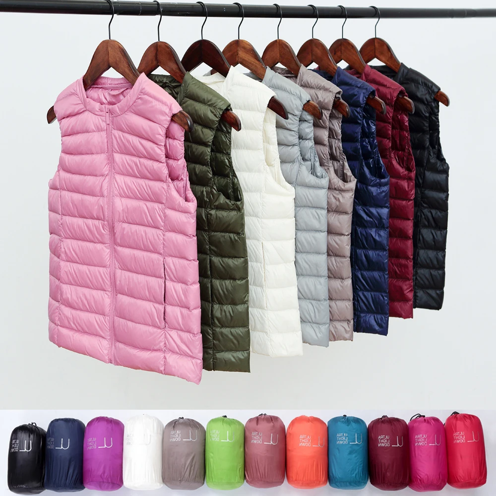 Autumn Women Ultra Light Down Vest Sleeveless O-Neck Duck Down Coat Female Collarless Waistcoat Student Windproof Puffer Vest