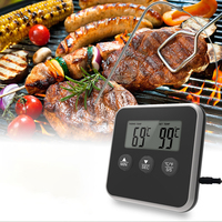 Digital Food Meat Thermometer Stainless Steel Probe BBQ Thermometer With Timer, Household Kitchen Cooking Oven Grill Thermometer