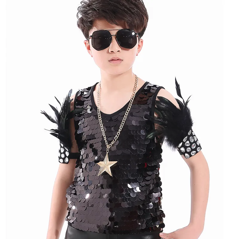 Children Hip Hop Costumes Black Sequined Vest Tassel Pants Boys Street Dance Clothing Stage Show Wear Kids Rave Outfit DNV12477