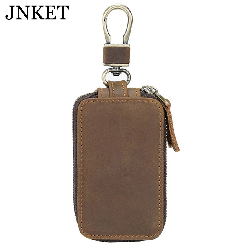 

JNKET Fashion Unisex Cow Leather Key Bag Large Capacity Key Case Double Zipper Key Wallet Waist Hanging Key Bag