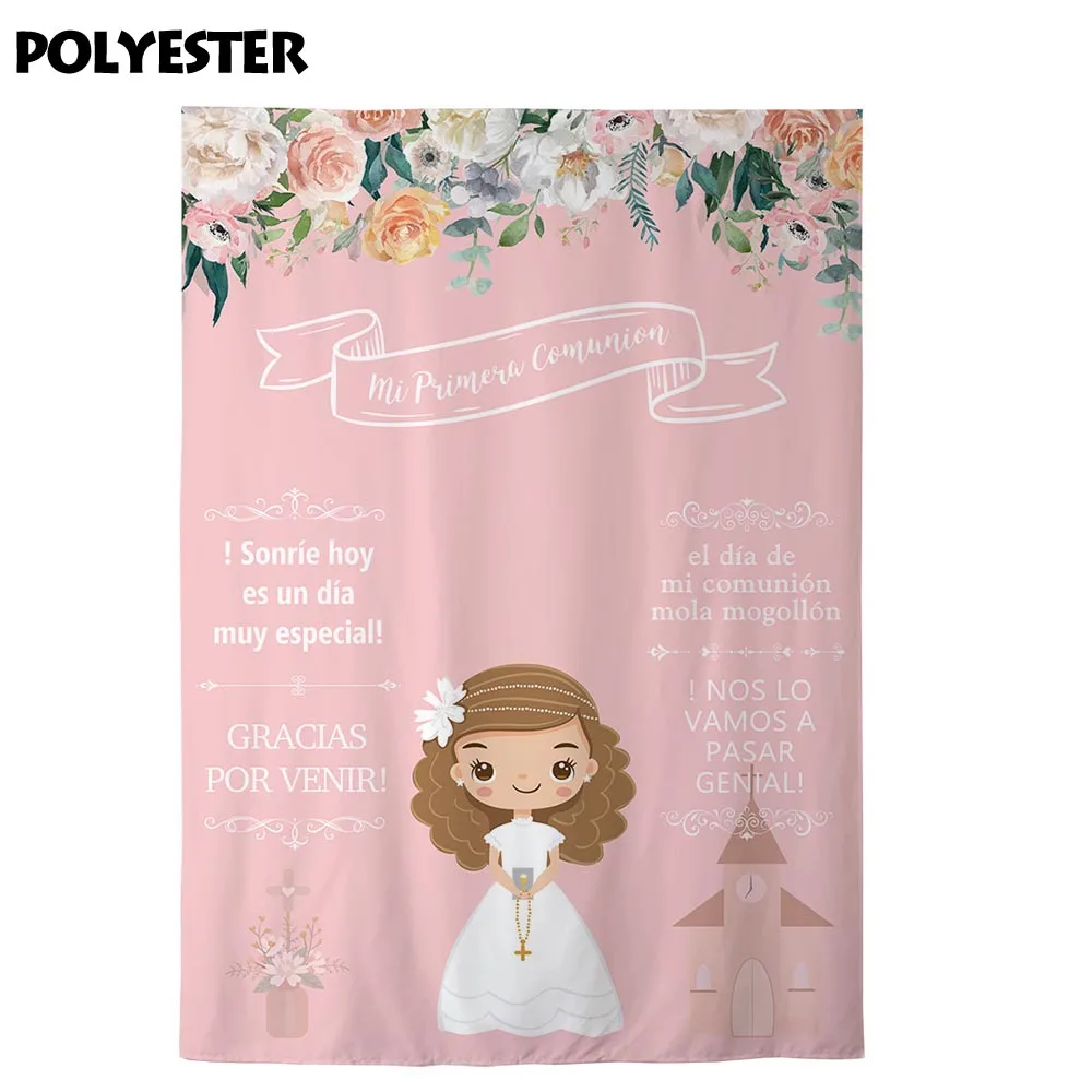 Allenjoy-Fondo de fotografía para fiesta de primera comunión, tablero de invitación de niña de flores rosa, photocall