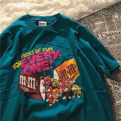 high quality Cotton Retro Fun beans Print T Shirts Women Vintage Green Oversized Tees 2021 Summer New Harajuku Teens Girls Tops