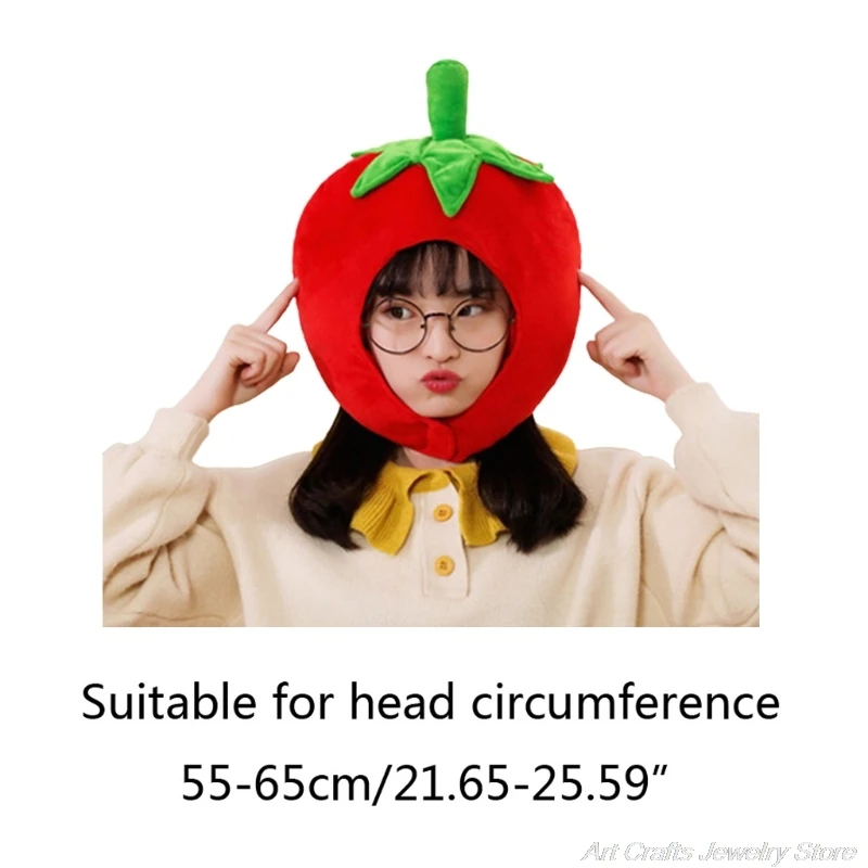 Adult Kids Lovely Tomato Plush Hat Funny Fruit Stuffed Headgear Warm Earflap Performance Cosplay Party My31 21