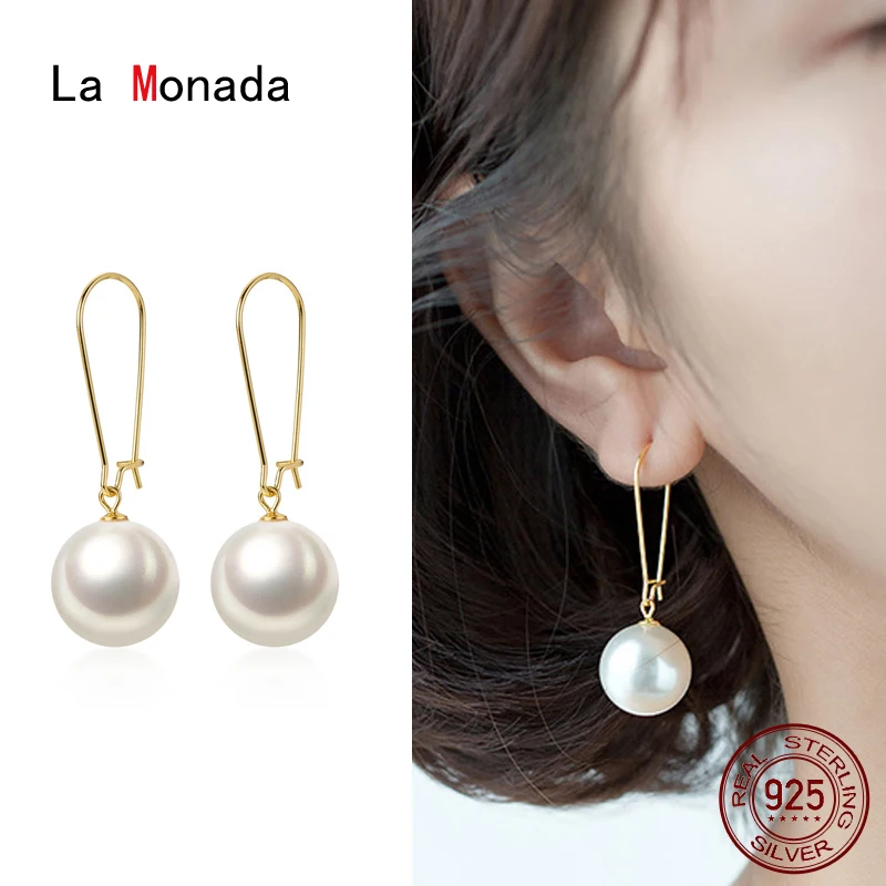 La Monada Fashion Dangle Earrings For Women Fake Pearl Hanging 925 Sterling Silver Women Earrings Silver 925 Jewelry Piercing