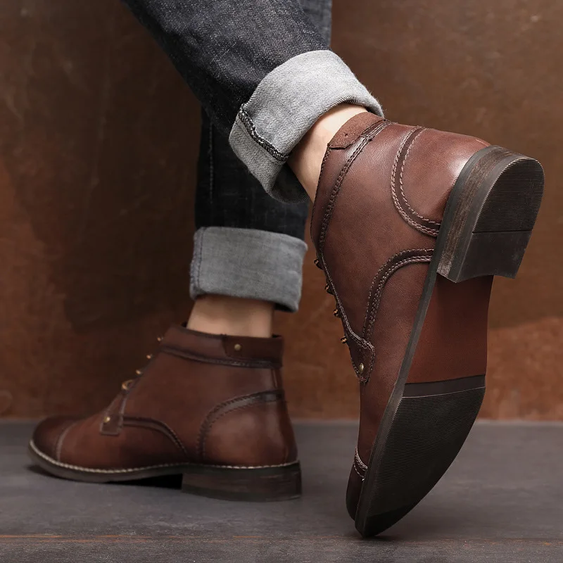 Handcraft Retro Men Leather Boots 2020 New Autumn Men Shoes Big Size 38 46 Casual British Basic Men Western Boots s98 image 4
