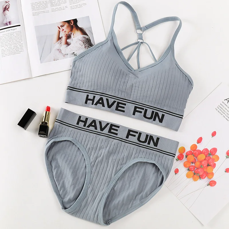 Women Sport Bra Panties Set Seamless Briefs Push-Up Bra Active Fitness Crop Top Comfort Briefs Low Rise Underwear Lingerie Set