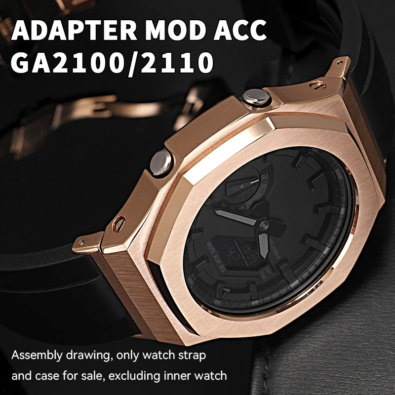 Casioak MOD Kit Stainless Steel Bezel Metal Watch Case Band With Strap Adapter For Casio For G-Shock GA2100 GA-B2100 2110