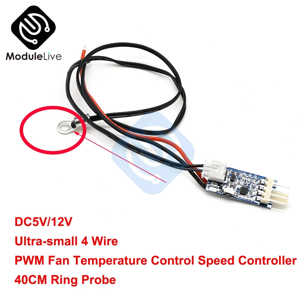 Ultra-small 5V 12V 4 Wire PWM Auto Fan Temperature Control Governor Computer Fan Temperature Control Noise Reduce 10cm Probe