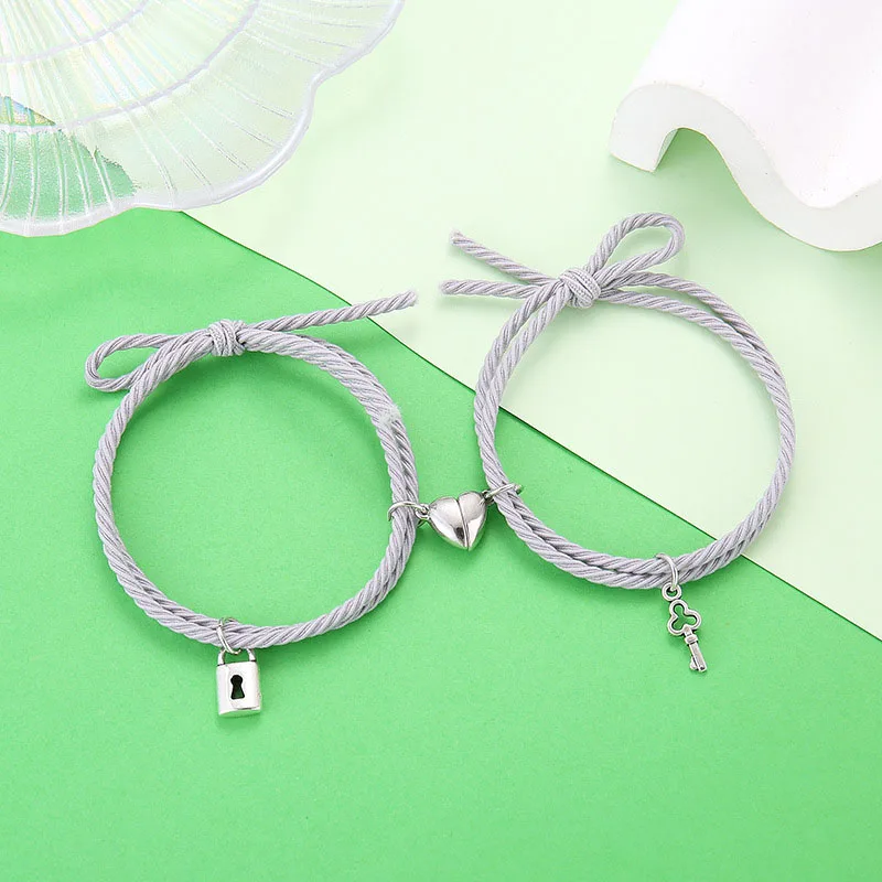 2pcs Magnetic Heart Attraction Couple Bracelets for Lover Bracelets Distance Relationship Braid Rope Bracelet Magnet Matching