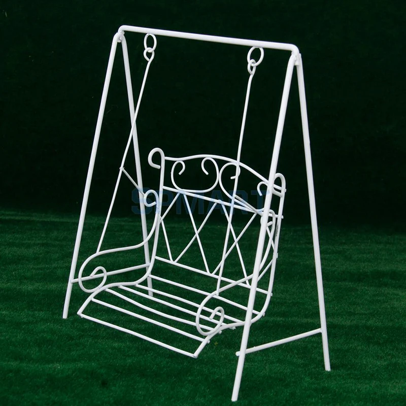 1/12 Dollhouse Miniature Garden Furniture White Metal Swing European Style For Doll House Accessories Toy Gift WG010B