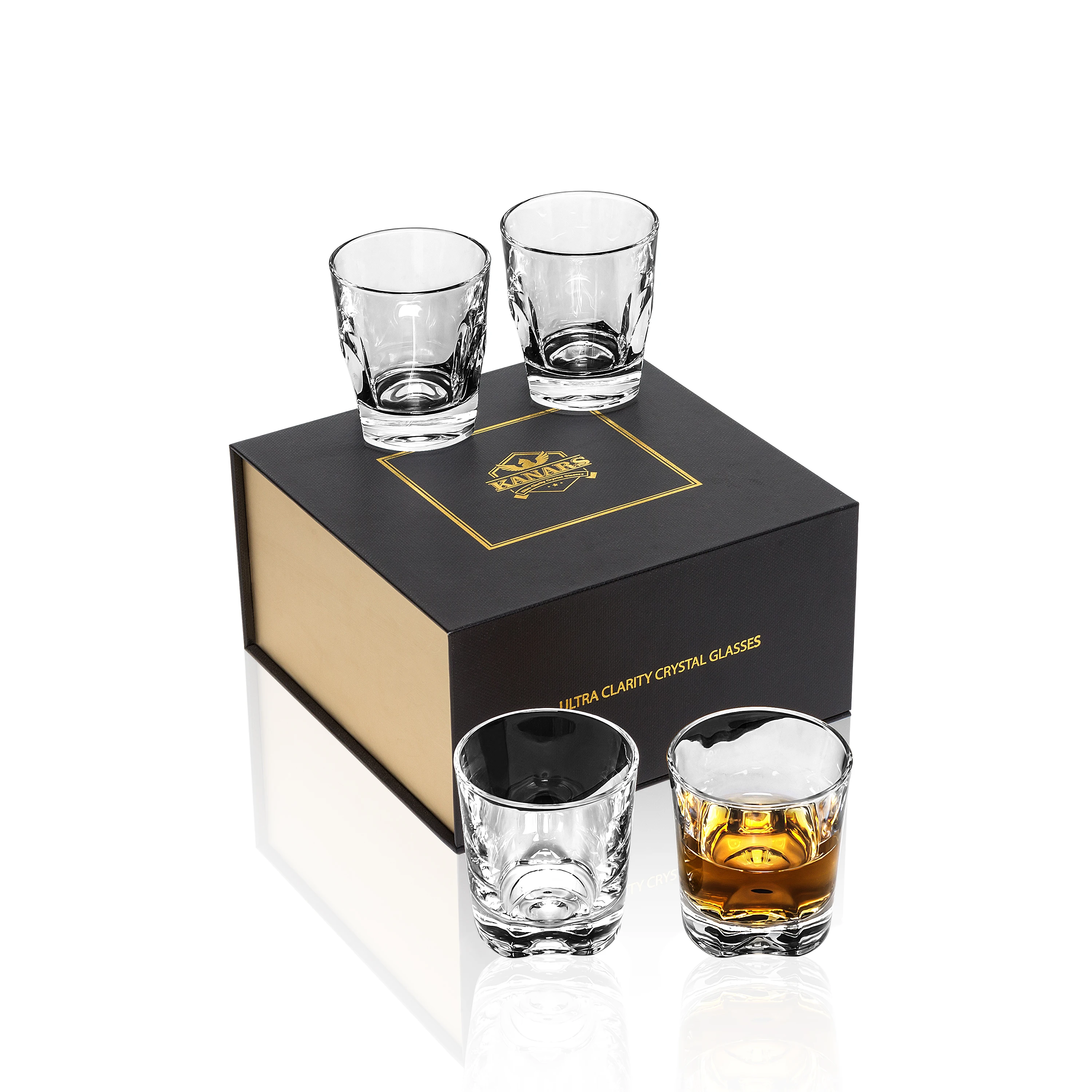 Crystal Whiskey Glasses Set of 4, 8 Oz Rock Glass for Scotch Bourbon Whisky Rum Cocktail Vodka, Gift for Men Dad