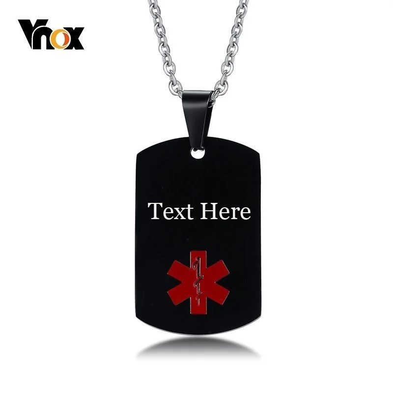 Vnox Medical Alert kobiet mężczyzna ID naszyjnik wisiorek bezpłatne niestandardowe grawerowanie cukrzyca Warfarin dializy rozruszniki serca