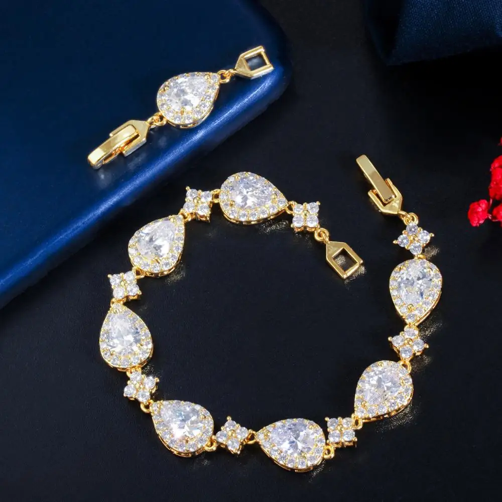 CWWZircons Top Bling Big Water Drop Cubic Zirconia Rose Gold Color Tennis Bracelet for Women Trendy Party Wedding Jewelry CB238