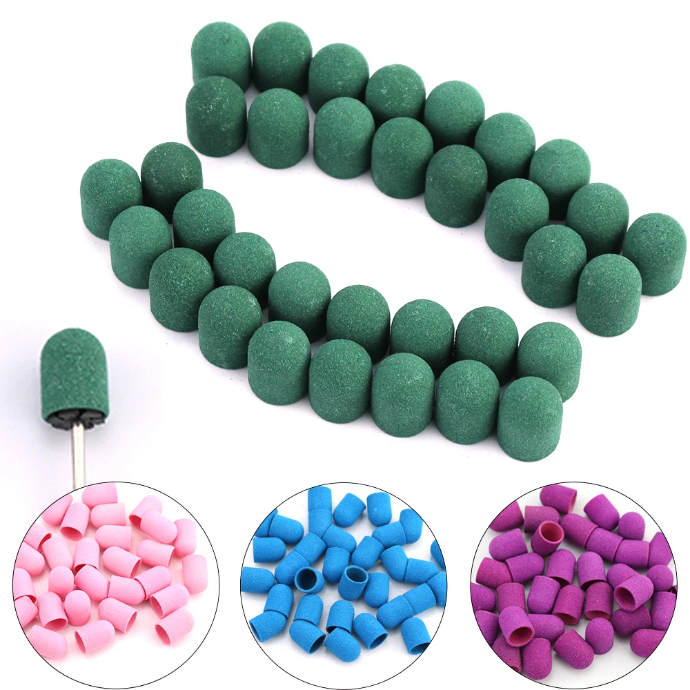 50pcs 13*19mm Milling Nail Sanding Caps Electric Plastic With Rubber Grip Drill Foot Cuticle Polishing Accessories Pedicure Tool