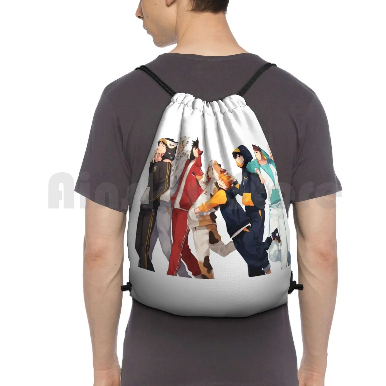 Bokuto , Kuroo , Kenma , Hinata , Kageyama , And Oikawa Backpack Drawstring Bag Riding Climbing Gym Bag