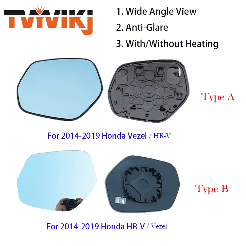 Espejo retrovisor lateral TVYVIKJ con lente de cristal azul para HONDA Vezel HR-V HRV 2015-2018, vista de ángulo amplio, antideslumbrante