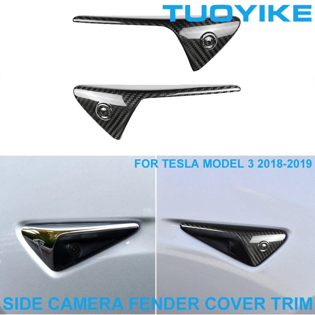 Car Styling Real Carbon Fiber Side Camera Protective Cover Fender Trim Sticker For Tesla MODEL3 2018-2019 2PCS