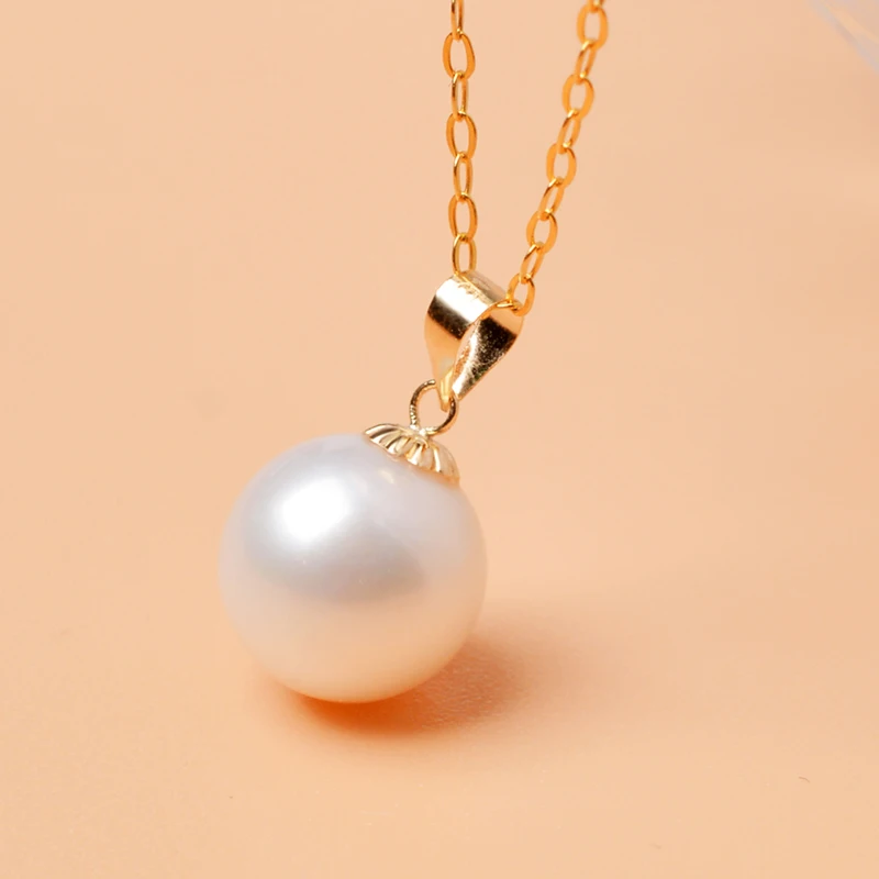

XF800 Pearl Jewelry 18K Yellow Gold Pearl Necklace Pendant Pure AU750 Natural Stone Pendant For Woman Round D207