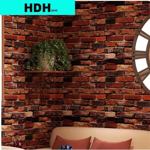Self-Adhesive Brick Wallpaper Rust Red Brown Paper Fireplace Backdrop Peel and Stick Wall Decor Stick on Door Countertop Liners