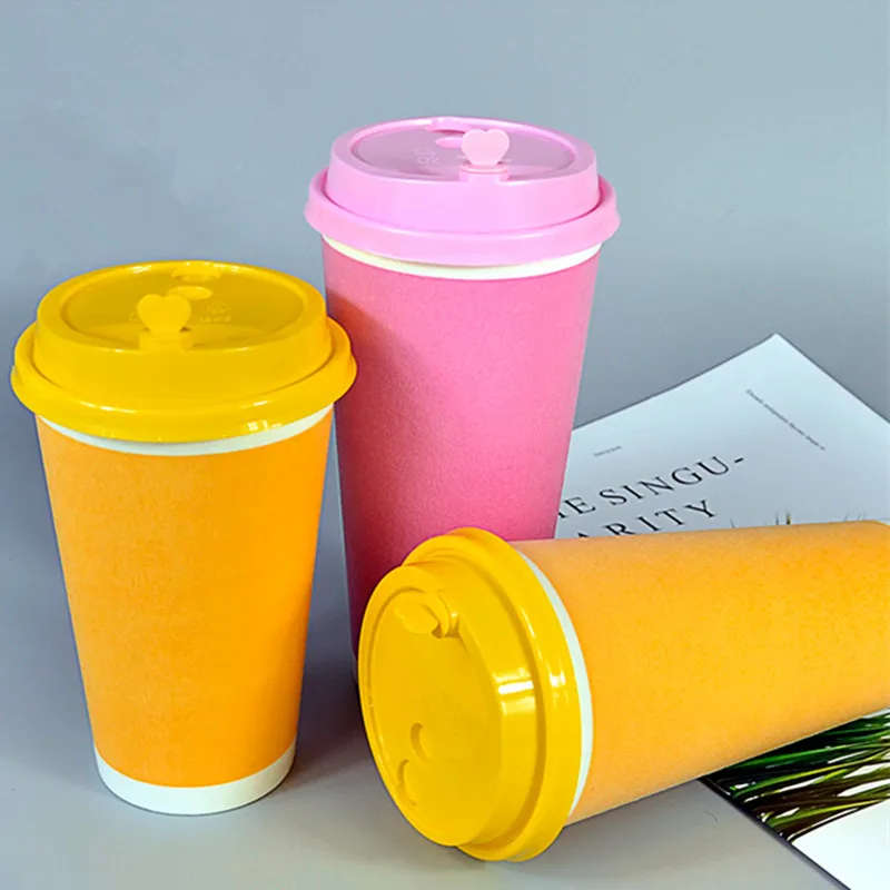 

50pcs High quality disposable paper cups 400ml 500ml 700ml packaging drinking cups wedding birthday party favors cups with lids