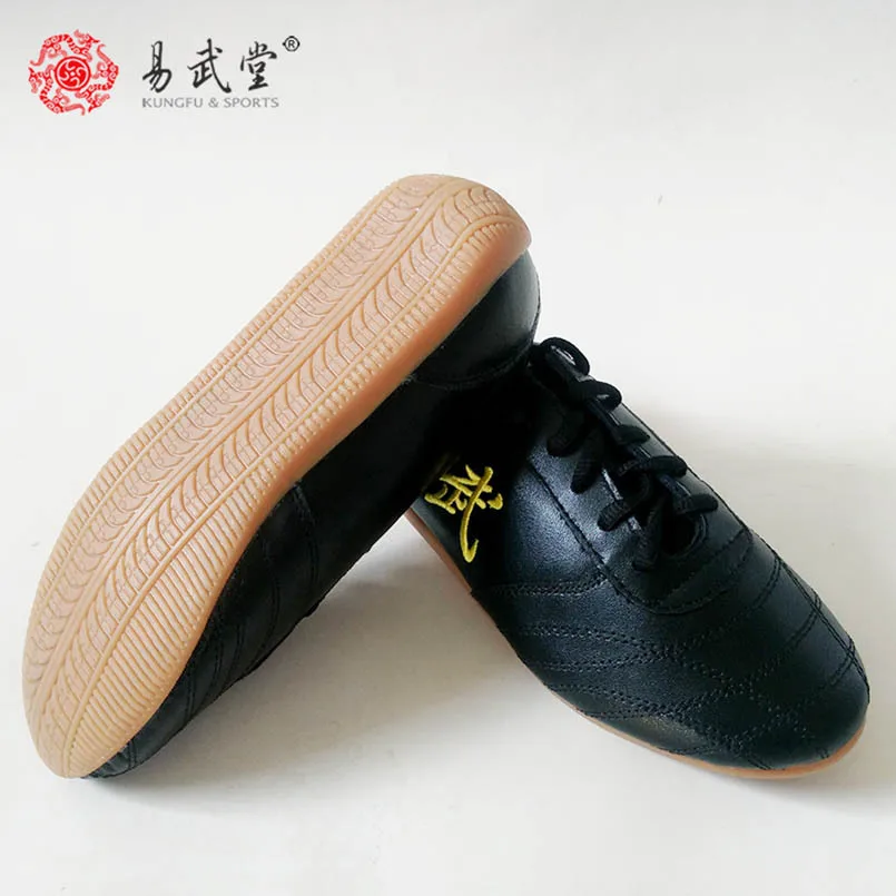 Yiwutang Chinese Kung fu shoes black Tai chi and Taiji shoes Leather Wu shu for  men or  woman Martial arts products  taekwondo