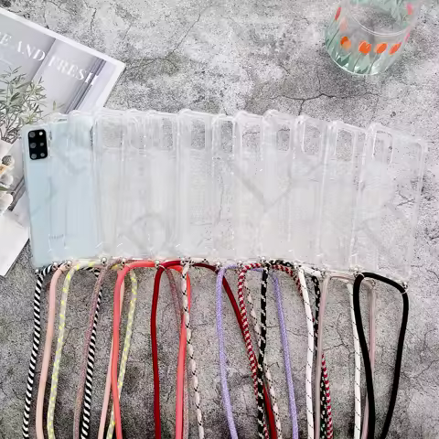 Transparent Soft TPU Phone Case For Samsung Galaxy 24 23 S22 S21 FE A55 A A52 A51 A33 A53 With Lanyard Neck Strap Rope Cord Case