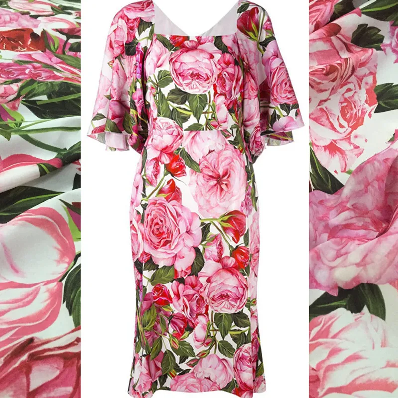 Rose Flower Printed 100% Polyester Fabric Brand Fashion Design for Clothing Shirt Fabrics Cloth Dress by the Meter Diy Sewing