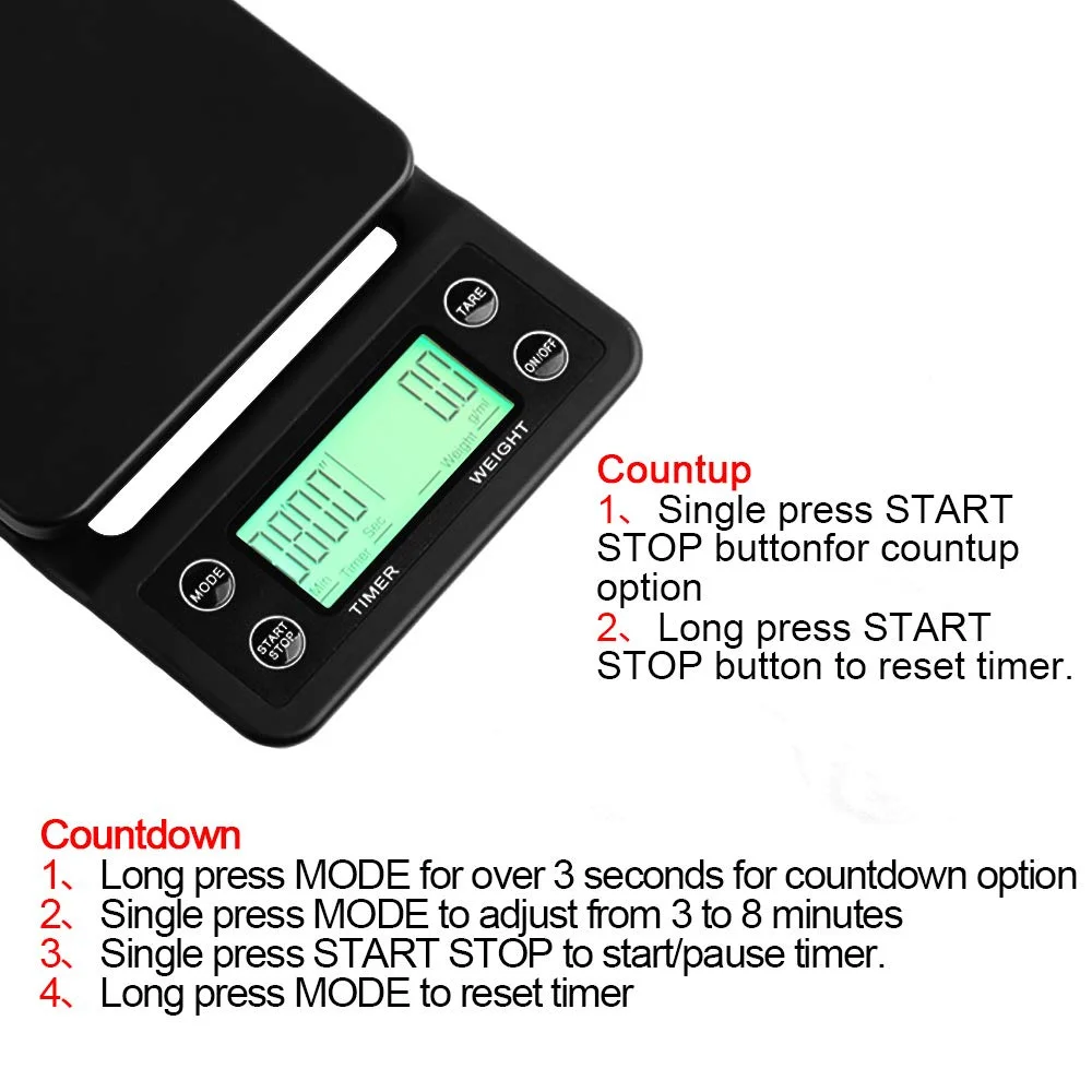 3kg 0.1g 5kg 0.1g Coffee Weighing 0.1g Drip Coffee Scale with Timer Digital Kitchen Scale High Precision LCD Scales