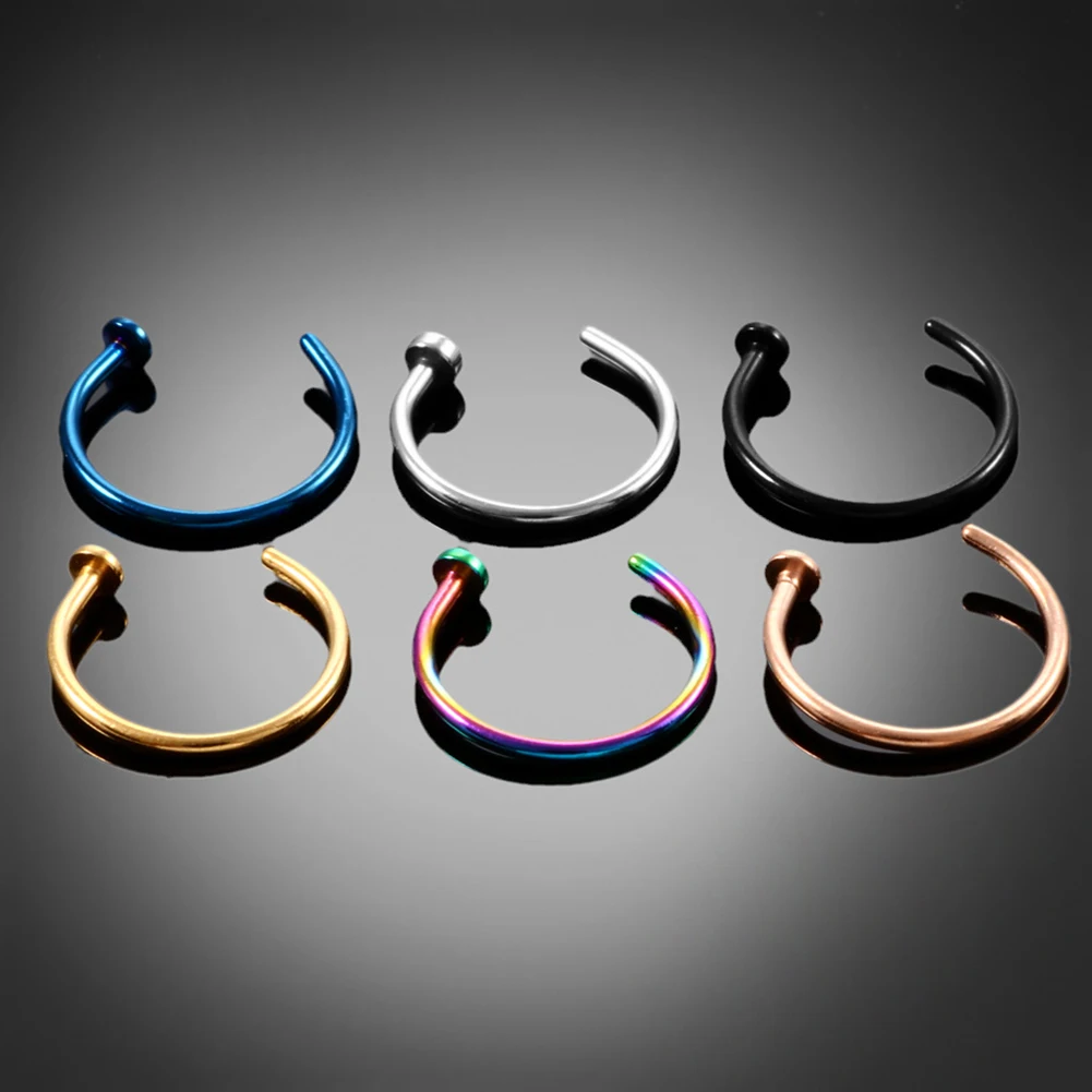 1PC Women Stainless Steel Nostril Nose Hoop Stud Rings Clip On Nose Rings Fake Nose Earring Piercing Fashion Jewelry