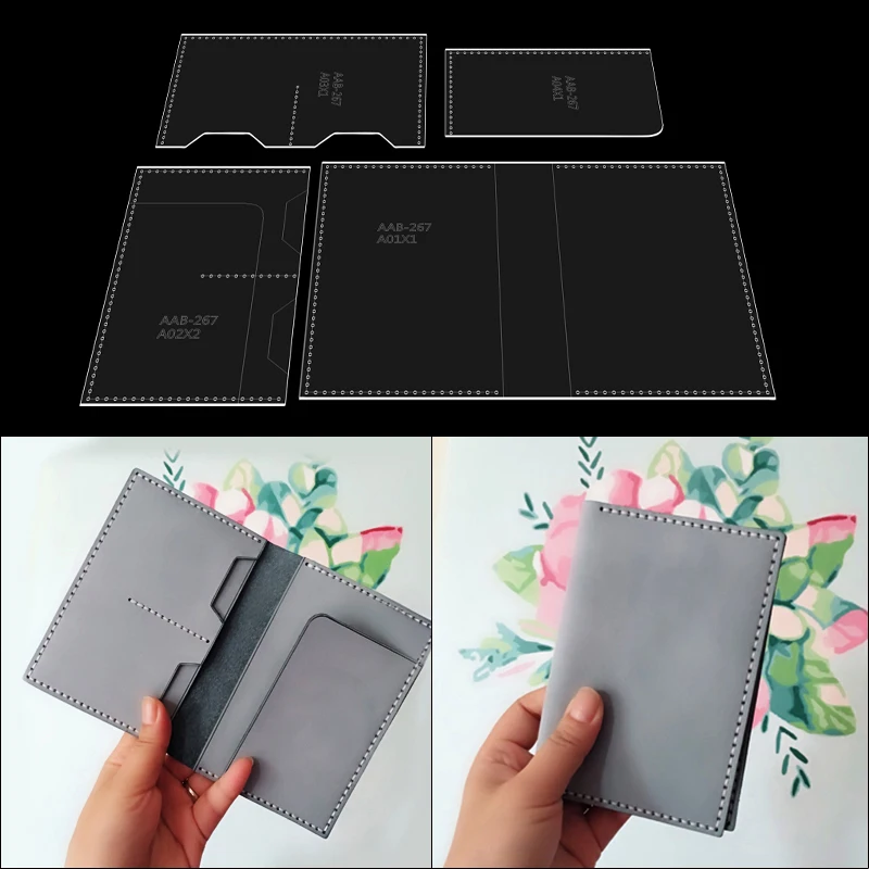 1 set of leather DIY card holder wallet pattern handmade leather passport protection clip acrylic template sewing tools