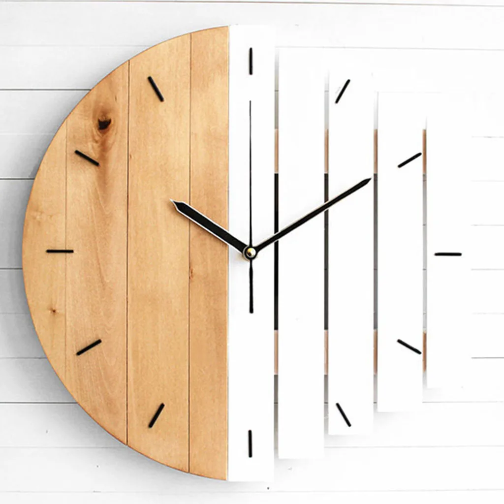 12 inch Wooden Wall Clock Modern Design Nordic Living Room Decoration Kitchen Clock Art Hollow Wall Watch Home Decoration