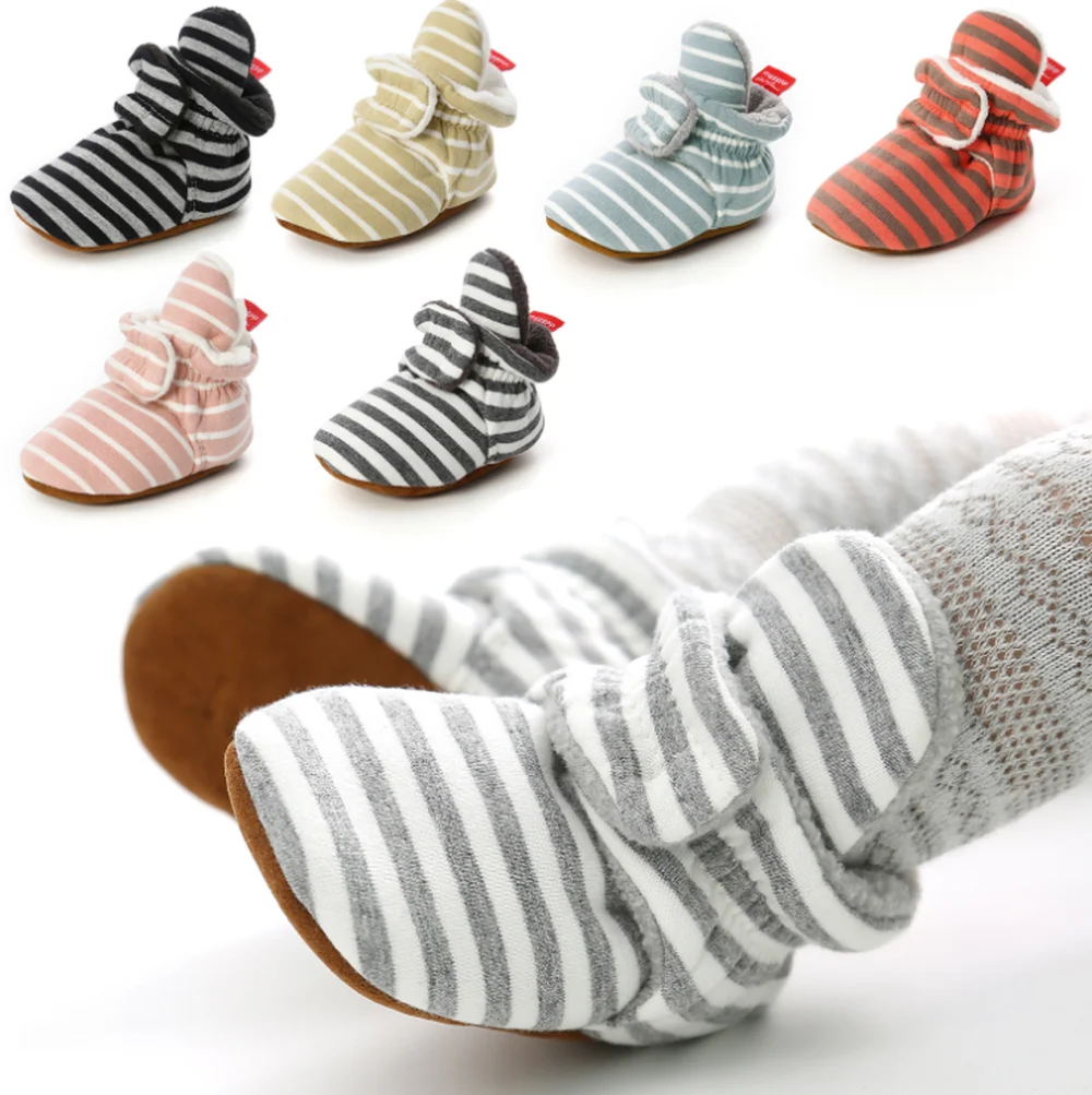 

Baby Boy Girl Booties Stripe Gingham Newborn Toddler First Walkers Cotton Comfort Soft Anti-slip Infant Crib Shoes Socks Shoes