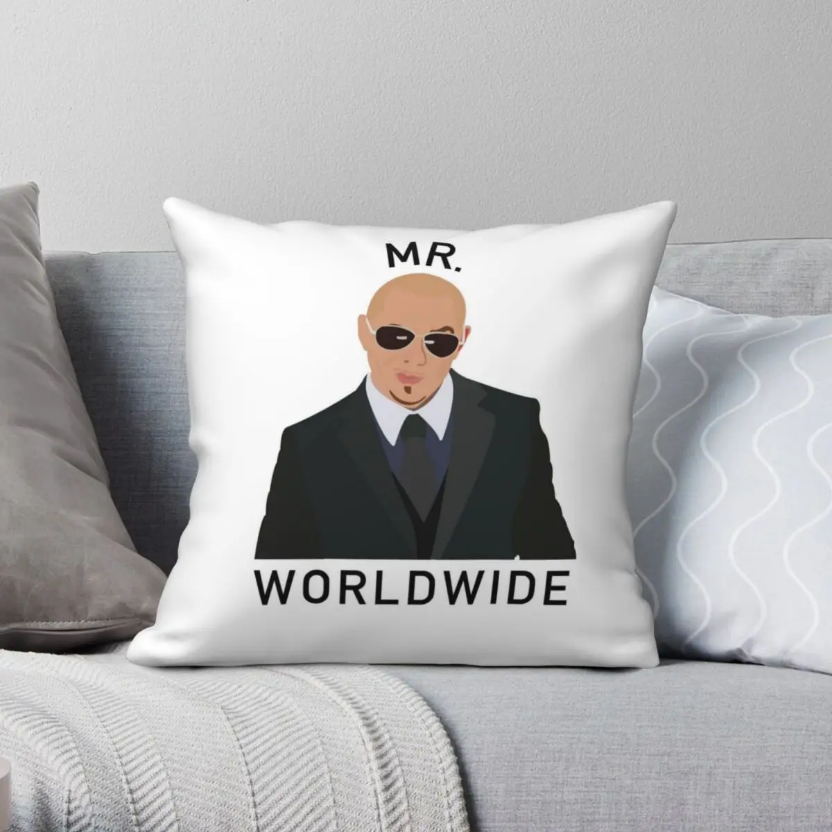 

Pitbull Mr Worldwide Square Pillowcase Polyester Linen Velvet Zip Decor Pillow Case Sofa Seater Cushion Cover