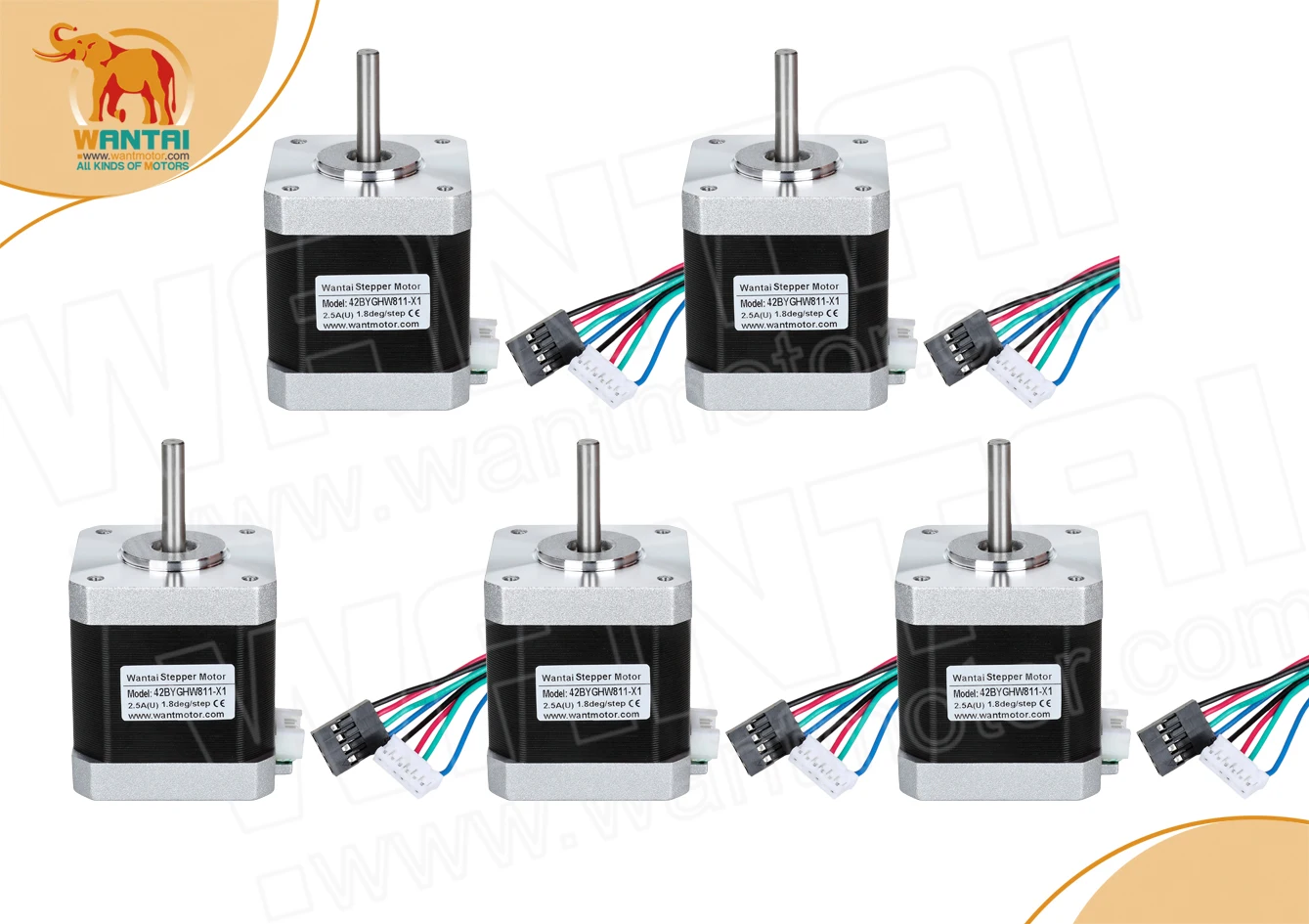 

Wantai 5PCS Nema 17 Stepper Motor 42BYGHW811-x(Single Flat Shaft) 4800g.cm 2.5A CE ISO ROHS Reprap 3D Printer