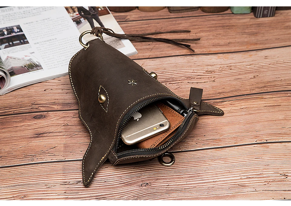 Quality Leather men Vintage Coffee Travel Belt Fanny Waist Bag Pack Design Hook Bum Hip Bag 6\
