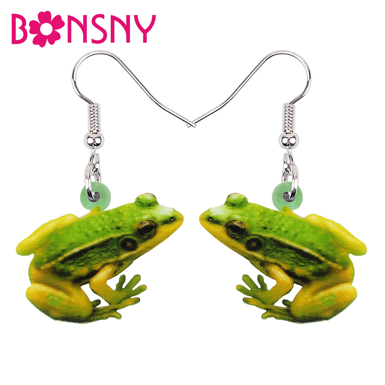 Bonsny Acrylic Green Sitting Frog Earrings Drop Dangle Fashion Animal Jewelry For Women Girls Ladies Accessories Charming Gifts