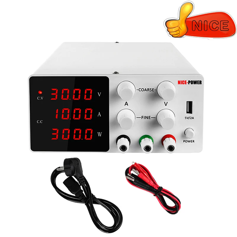 

Laboratory Adjustable DC Power Supply 30V 10A USB Digital Bench Source Power Switching Voltage Regulator White Black SPS-W3010