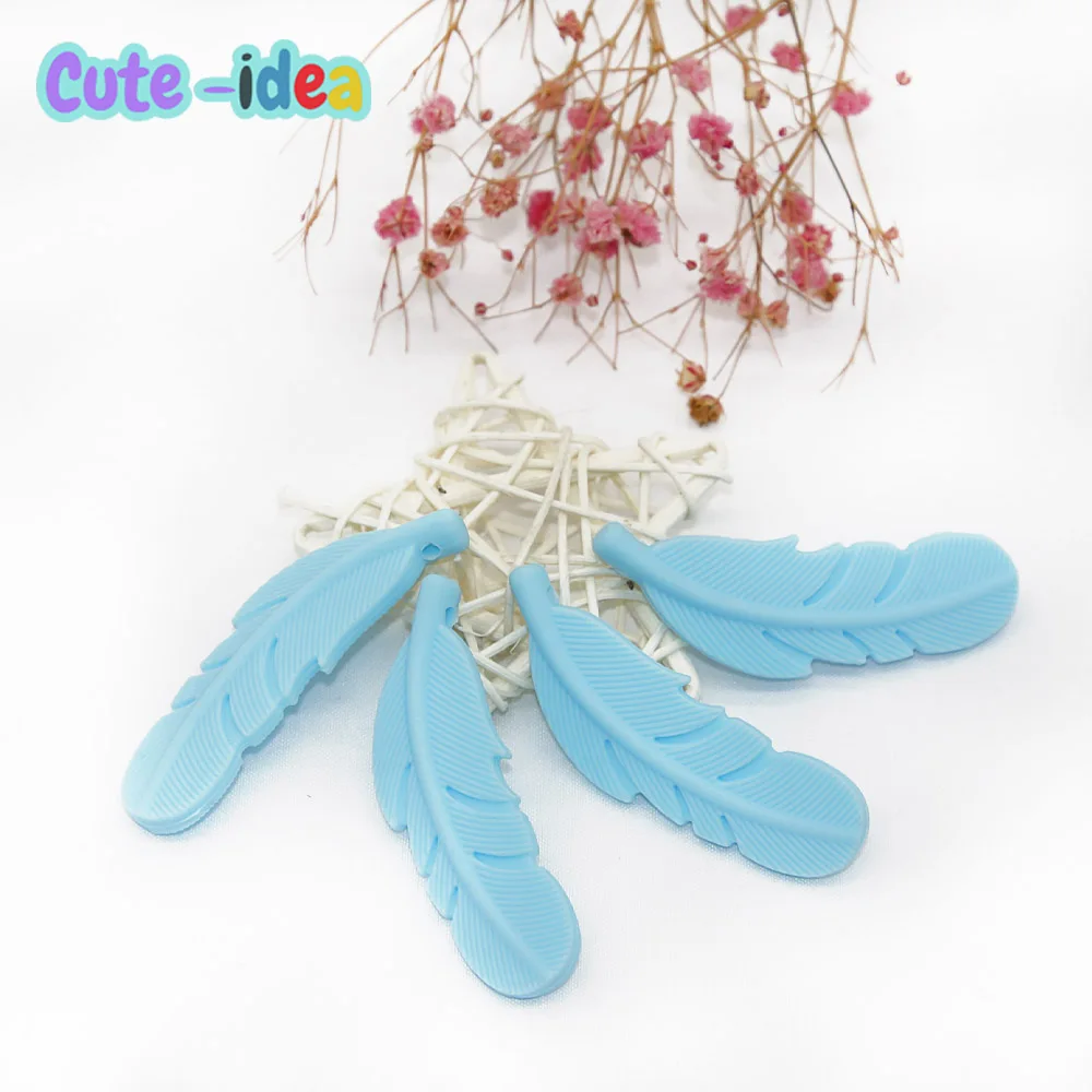 Cute-Idea 10PCs Silicone Beads Feather Teether BPA Free DIY Infant Teething Necklace Rodent Pendant Jewelry Nursing Shower