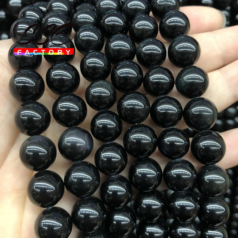 A+ Natural Black Obsidian Stone Beads Round Loose Beads For Jewelry Making DIY Charms Bracelets Accessories 15\