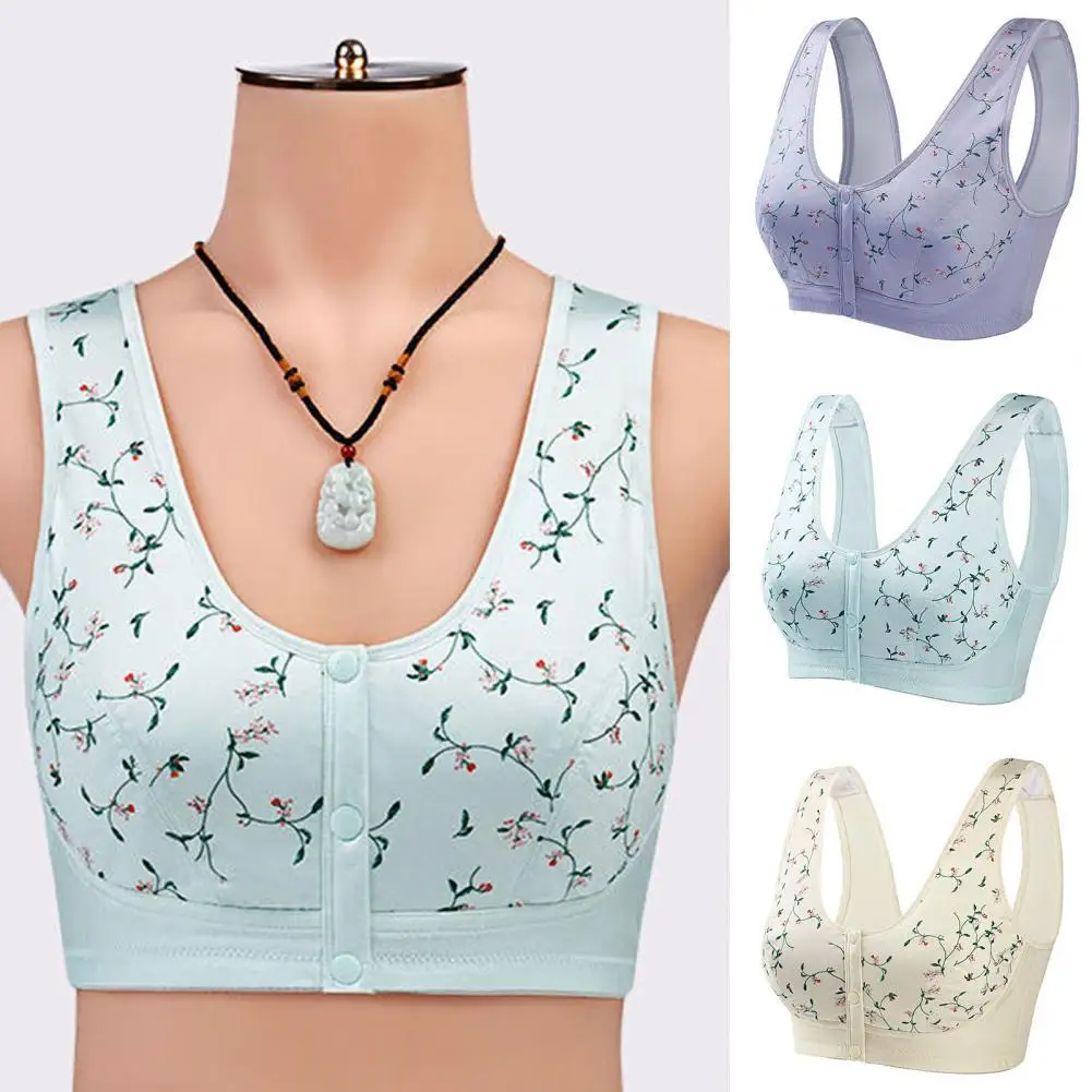 Vest Bra Floral Print Push Up Brassiere No Underwire Front Buckle Bra for Sleeping