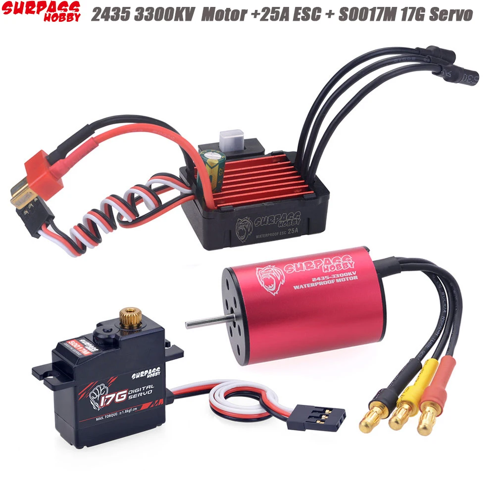 SURPASSHOBBY KK Combo 2435 3300KV Brushless Motor w/ 25A ESC + S0017M 17G Servo for 1:16 1:18 RC Buggy Drift Racing Car