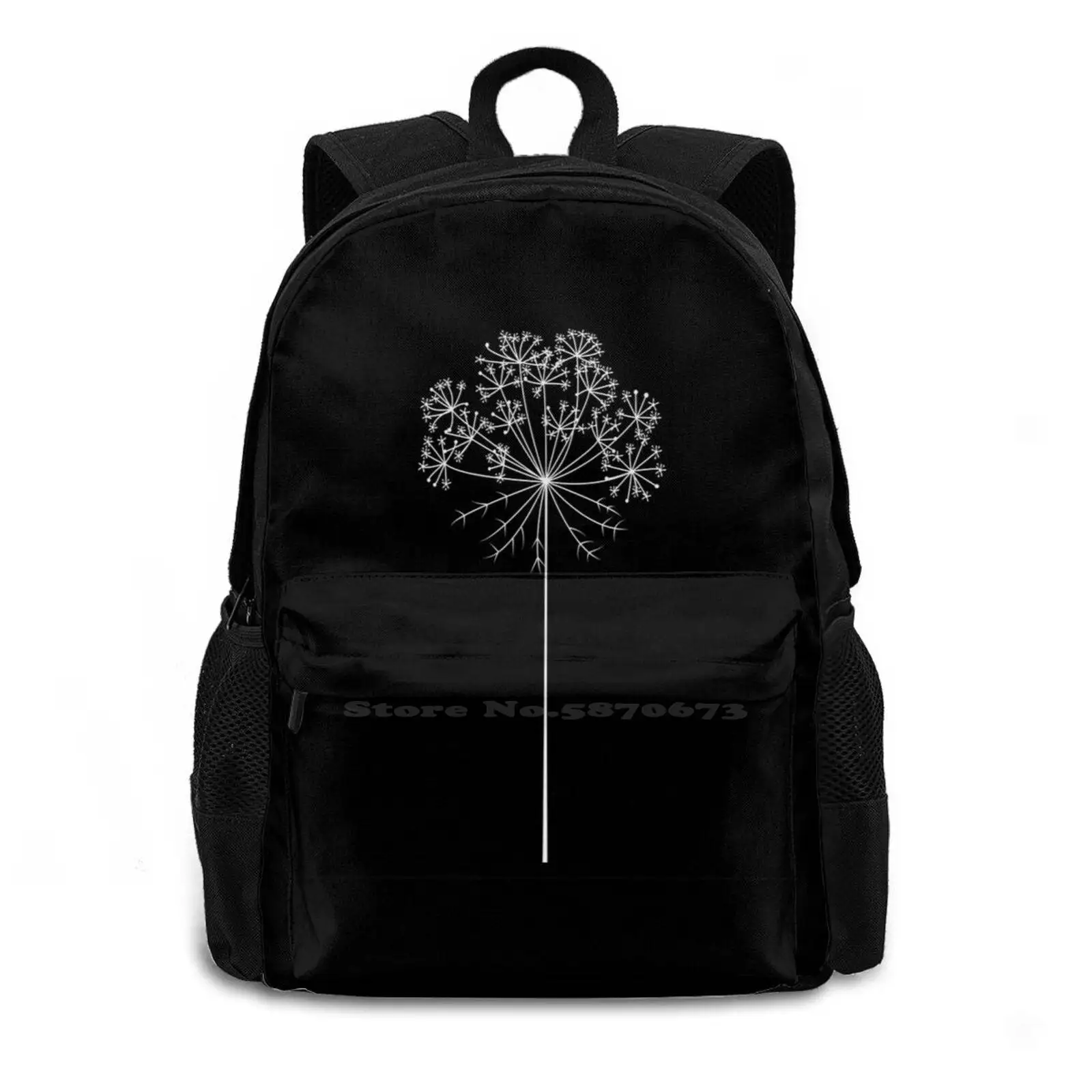 Hand Drawn Vector Carrot Flower , Black And White Graphics , Tattoo Backpacks For School Teenagers Girls Travel Bags Abstract