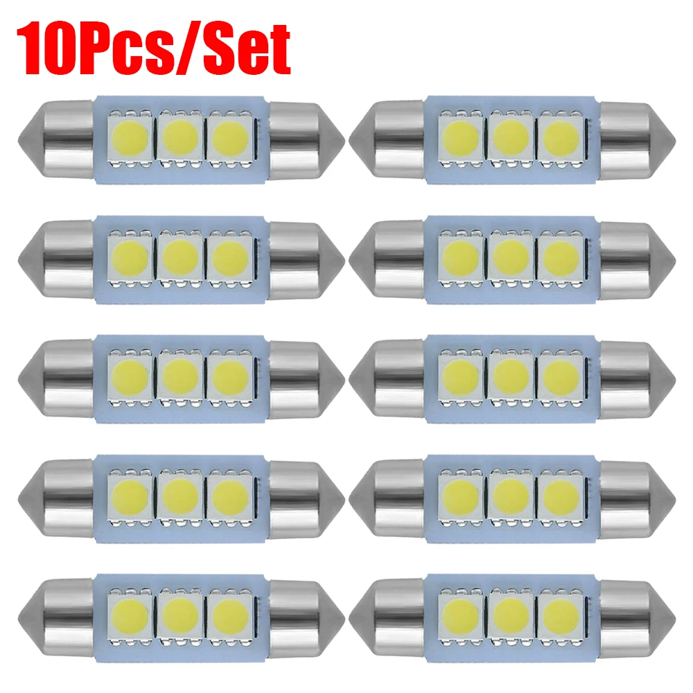 10 Stks/set C5W Led Verlichting C10W Auto Dome Lampen Festoen Auto Nummerplaat Lampcar Interieur Leeslampjes 12V Wit licht 31-41Mm