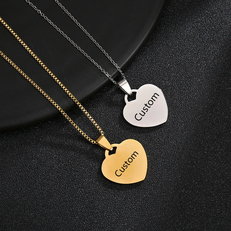 Bluelory Custom Laser Engraved Name Photos For Lovers Family Friend Stainless Steel Heart Necklace Unique Personalized Jewelry