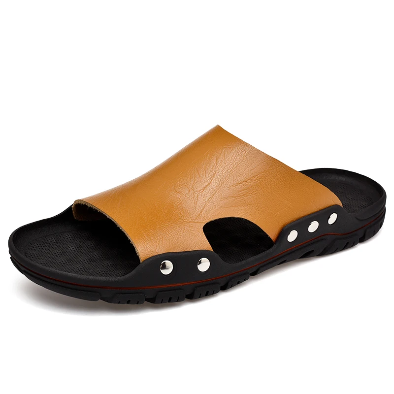 Leather sandals men's 2021 trend outdoor slippers summer non-slip casual flip-flops beach men's 39S sandals size 38-48