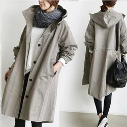 Women's Windbreaker Hooded Long 2024 Spring and Autumn Windbreaker Women's Casual Wear Extra Large 5XL Korean Style Coat