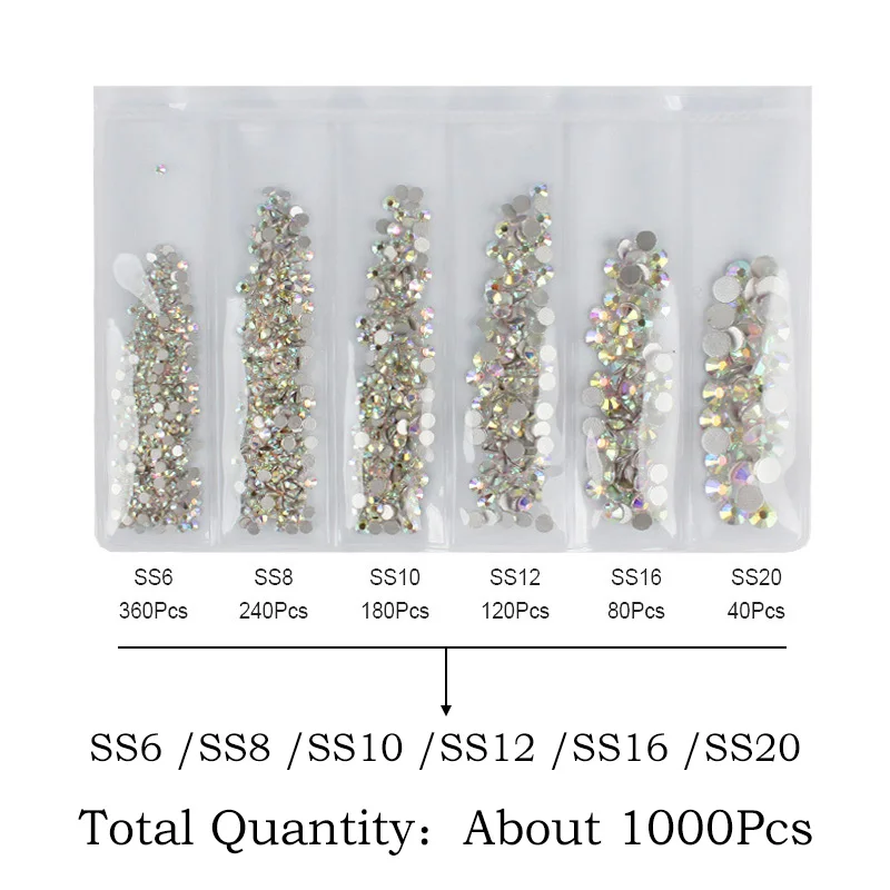 Nail art Rhinestones SS6-SS20 Mocha Luminous Glass Crystal 6 Grid Mix size Packing For Nails Art Decorations Accessories