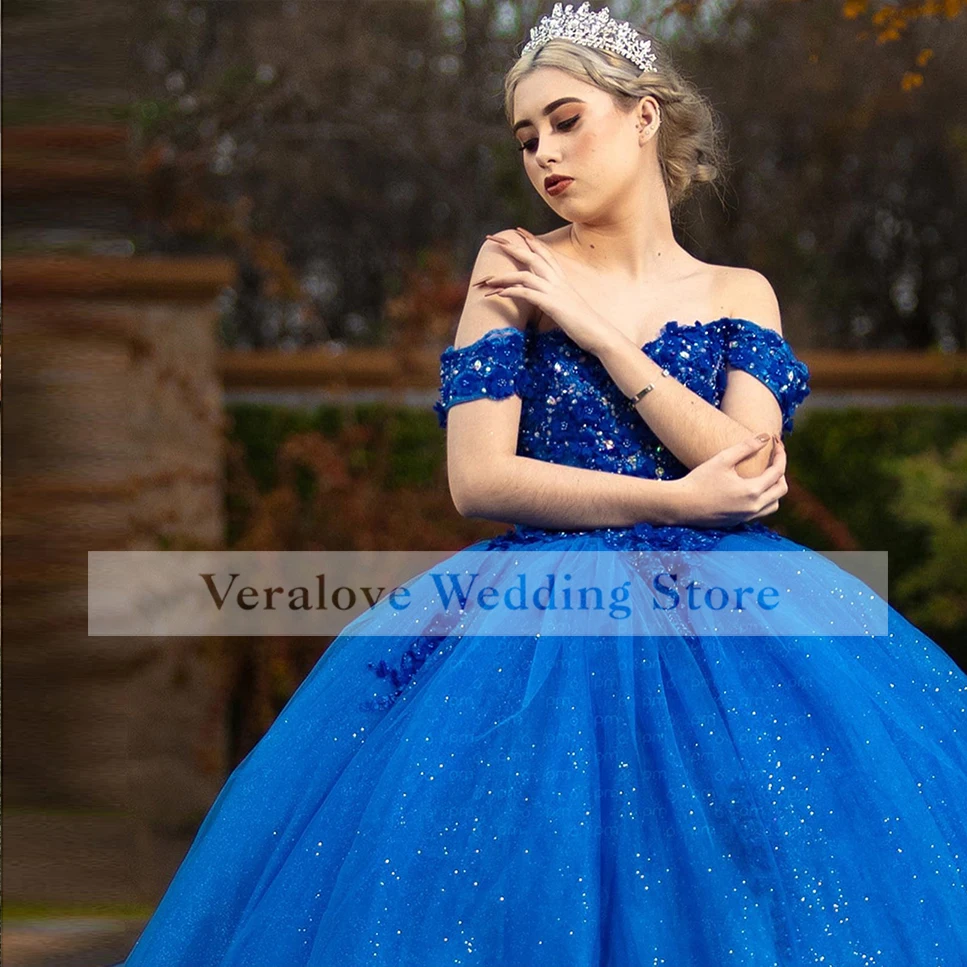 Veralove Royal Blue Prinses Quinceanera Jurk 2022 Off De Schouder Pailletten Kralen Vestidos Xv Años Mexicaanse Meisje Zoete 16 Jurk