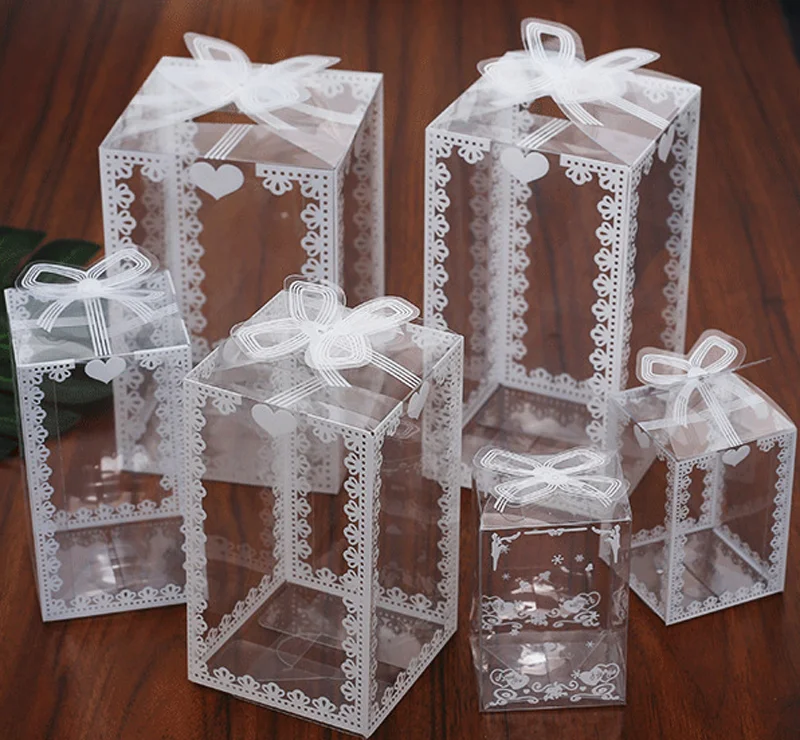 Wholesale 10/50pcs New Clear PVC Box Packing Wedding/Christmas Favor Cake Chocolate Candy Apple Gift Event Transparent Box/Case