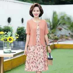Summer Dress Women's Clothing Knee Length Fake Two-Piece Dress Chiffon flower Print Fashion Women's Dress